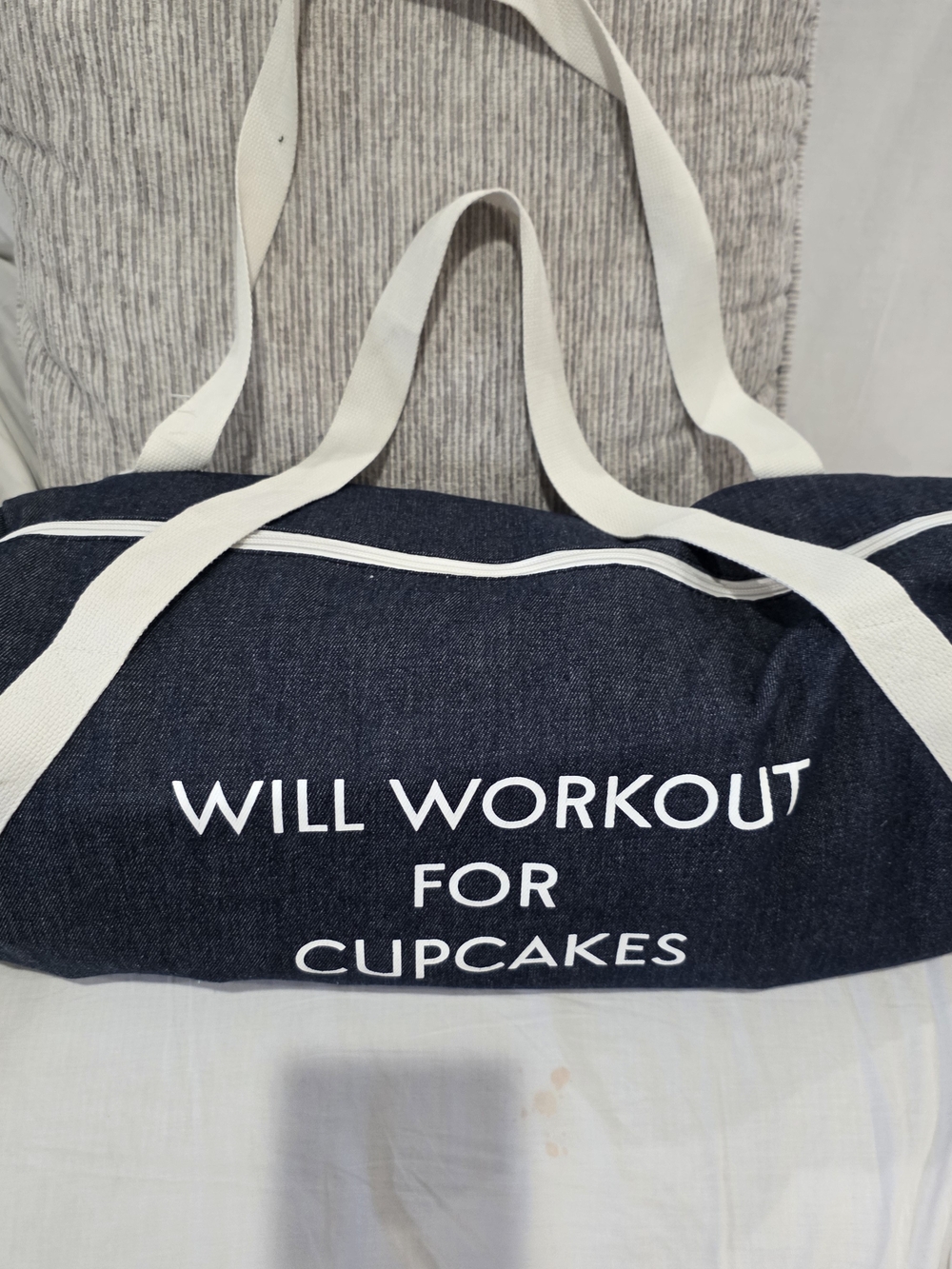 Will Workout For Cupcakes Navy Canvas Duffel Bag - Unbranded